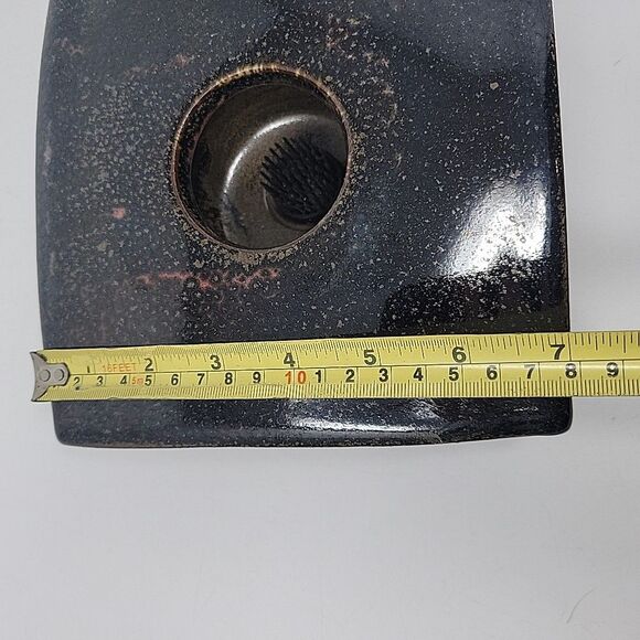 Hand Made Pottery Flower Frog Square 7" x 7" Brown w Spikes - Picture 5 of 12